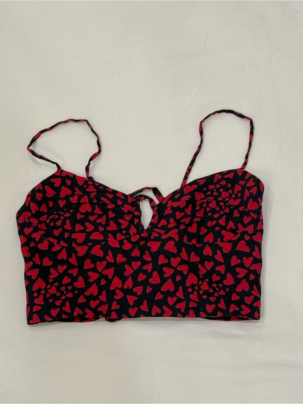Urban Outfitters Black and Red Heart Print Crop Top Lace Up Back